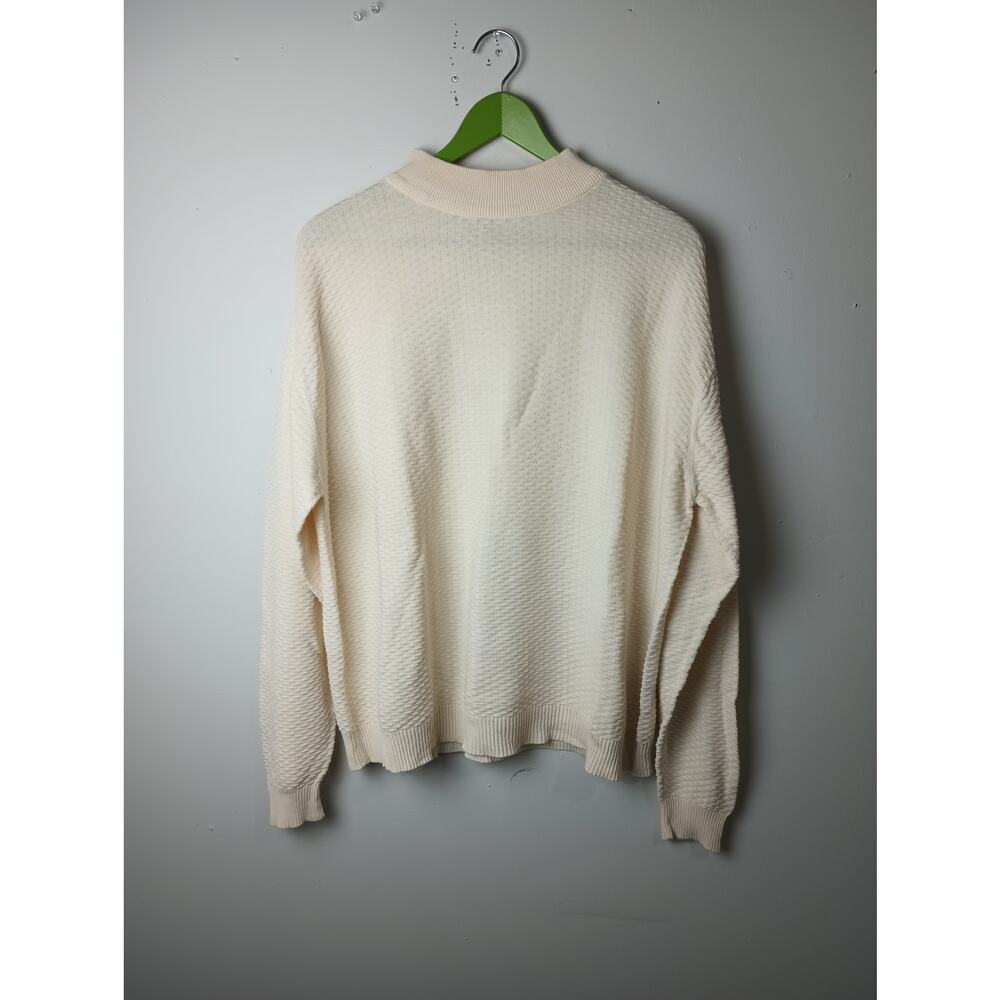 Carlo Silk Cotton Mock‎ Neck Sweater Cream Textured Size XL Cozy Warm